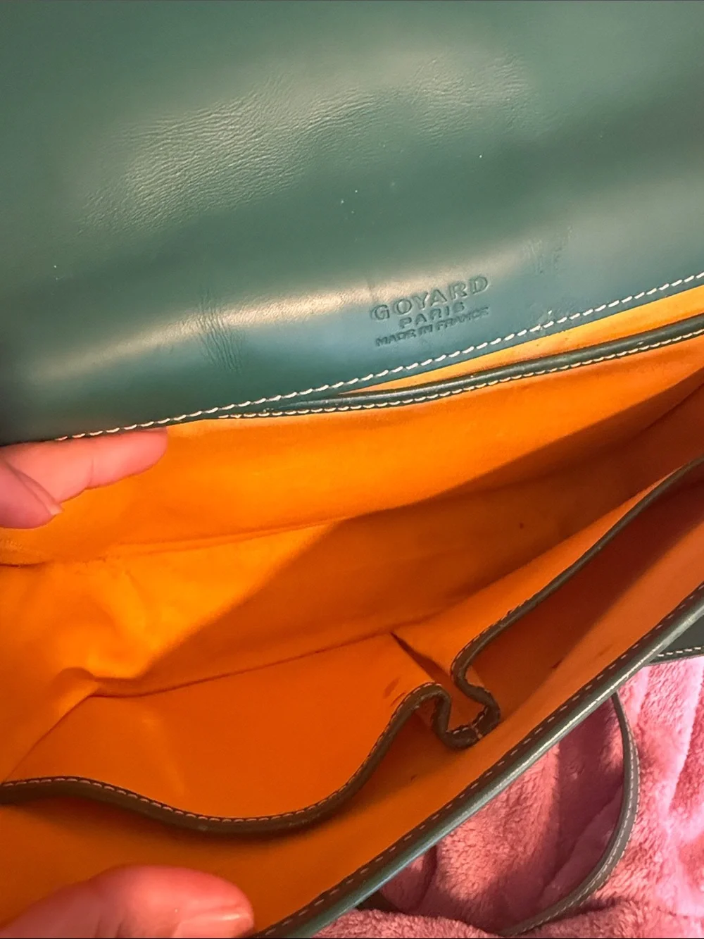 Goyard Green Goyardine Messenger Bag with Signature Chevron Print